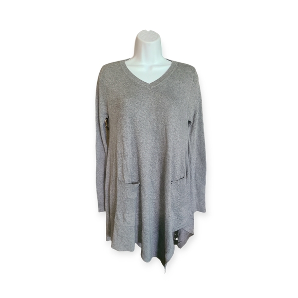 Coin 1804 Gray Handkerchief Hemline Long Sweater Tunic sz M - Picture 1 of 10